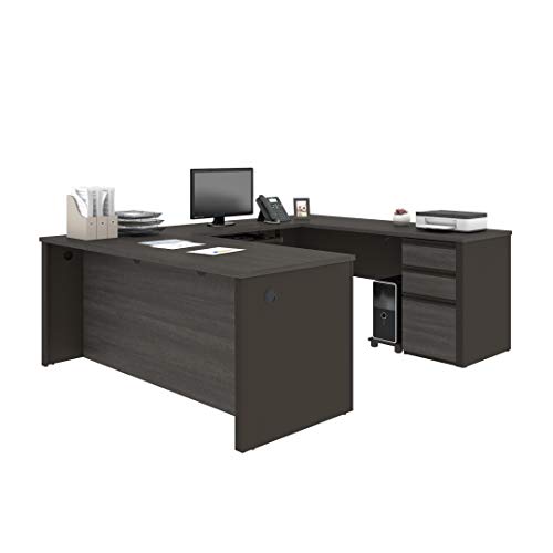 Bestar Prestige Plus Collection, U or L-Shaped Executive Office Desk with Pedestal