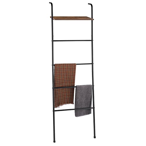 Caduke Blanket Ladder Towel Ladder For Bathroom Blanket Ladder With Shelf Ladder Blanket Holder For Living Room Farmhouse 5-Tier Wall-Leaning Ladder Shelf Metal Quilt Rack, Black And Brown #TOP6