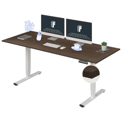 Image of FLEXISPOT E6 Bamboo 3-Stage Dual Motor Electric Standing Desk 72 x 30 Sit Stand Up Desk, Holds 220 lbs, Adjustable Height w /Memory Presets, Solid Walnut Bamboo Desktop & White Frame, Ships in 2 Boxes