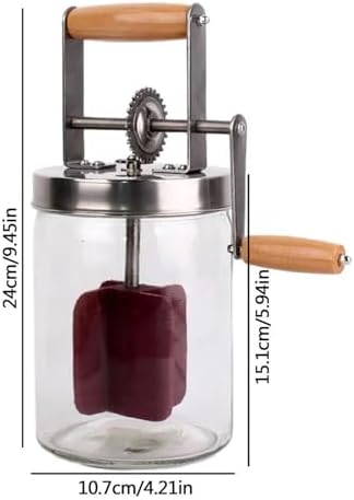 Hand Crank Butter Churner - 1000ml Homemade Butter Maker for Kitchen & Restaurant, Wide Mouth Cream Churn for Fresh Butter Dishes & Servers, Easy to Use