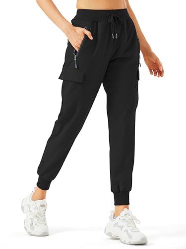 ZUTY Women's Cargo Joggers Lightweight Quick Dry Hiking Pants Athletic Workout Lounge Casual Outdoor Black XL
