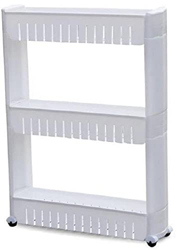 عربة مطبخ تربو لتنظيم الأدوات بعجلات و3 رفوف مصنوعة من البلاستيك، أبيض
