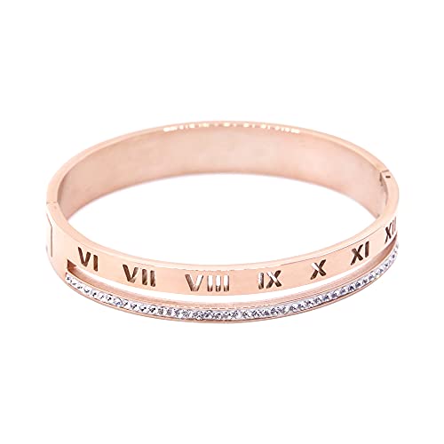AIKESIWAI Roman Numeral Bracelet, Roman Numeral Series Bracelet, Zircon Inlaid Fashion Bracelet, Rose Roman Bracelet, Number Bracelet,Fashion Ladies Bracelet (Rose)