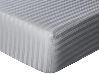 Sleepdown Hotel Quality Fitted Sheet 100% Cotton Satin Stripe Warm Cosy Breathable Super Soft Bedsheet Bed Linen Easy Care 32cm Extra Deep Pockets - Grey - Single