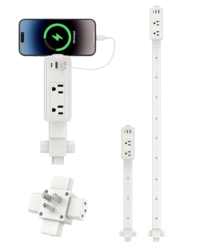 Outlet Extender Stick, 360&deg; Rotatable Plug Expander with 2AC Outlets, 2USB-A, USB-C...