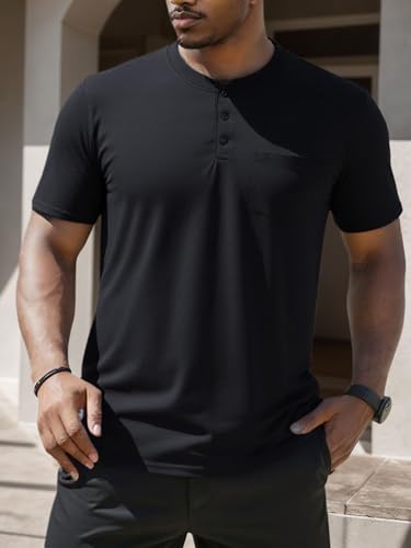 Men's Henley T Shirt Short Sleeve Crew Neck Breathable Summer Basic Tee