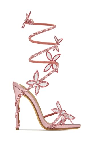 Lemonade Fantasy Women's Diamante Butterfly Detail Wrap Around Strap Platform Stiletto Heel Sandal