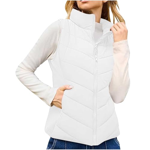 Active Womens Quilted Vest Winter Warm Down Puffer Vest Casual Running Stand Collar Lightweight Zip Padded Gilet Coat