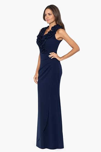 Xscape Women's Elegant V-Neck Scuba Crepe Dress with Ruffle Detail and Center Back Zipper2