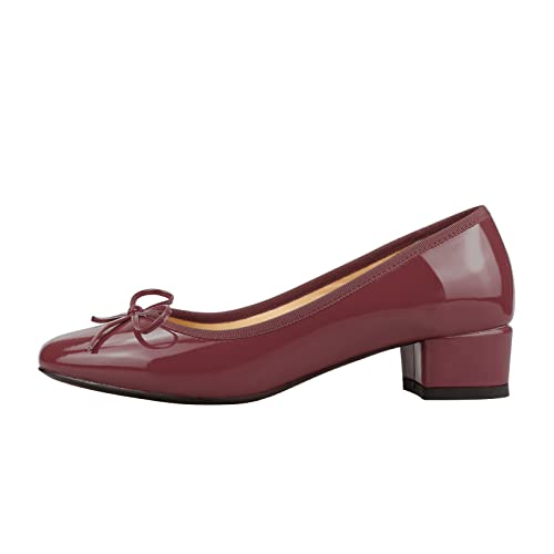 Lutalica W Women's Classic Closed Round Toe Patent Leather Comfortable Daily Slip On Bow Tie Chunky Heel Pumps Shoes2