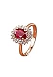 KnSam Par de anillos de oro rosa de 9 K/14 K/18 K, joyas de oro auténtico, 1-1,5 ct, rubí, anillo de boda, flores ovaladas rojas, anillos de pareja con moissanite Au 750/585/375, talla 47-70, Oro rosa