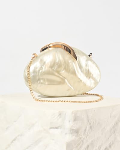 Image of Acrylic Silver Evening Clutch Purse for Women, Wedding Guest Clutch Metal Chain Shoulder Crossbody Bag