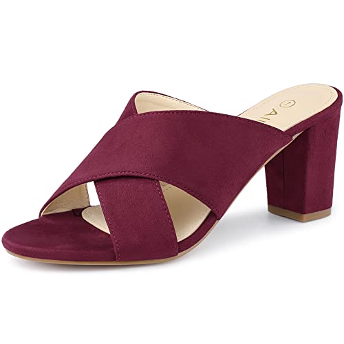 Allegra K Women's Crisscross Strap Block Heel Slide Sandals