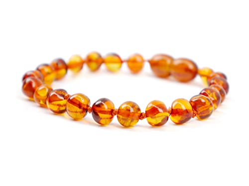 Baltic Amber Bracelet (Unisex) - Genuine Baltic Amber Beads (5.5 in.) (Brown)