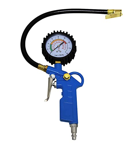 Auto Tire Inflator with Pressure Gauge 220 PSI Dial Wheel Inflator Gage Compressor Accessories Heavy Duty with Rubber Hose and Quick Connect Plug for RV Car Motorcycle for Men