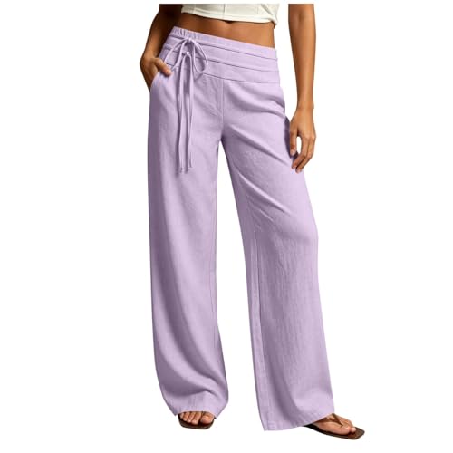 Pantalon en lin pour femme anti-chaleur coupe fluide à taille extensible