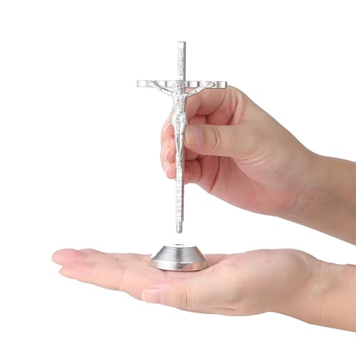 Imerance Crucifix Wall Cross Small Metal Slender Catholic Crosses Silver Cross Wall Décor(4.72inches - Silver)