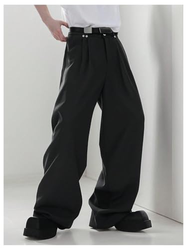 Men's Baggy Dress Pants Pleated Fly Wide Leg Pants Business Casual Suit Zipper Long Trousers with Pocket4