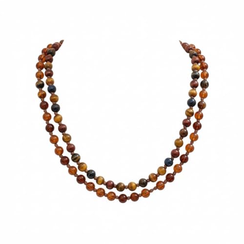 Collier oeil de tigre et ambre fait main, bijou artisanal unique tressé avec soin