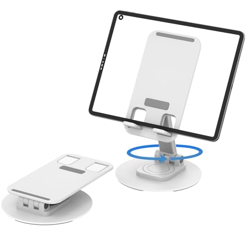 Image of 360 Rotating Cell Phone Stand for Desk (K39B-White) | Adjustable & Foldable Phone Holder, Aluminum Desktop Phone Stand with Anti-Slip Base, iPad Stand for Desk