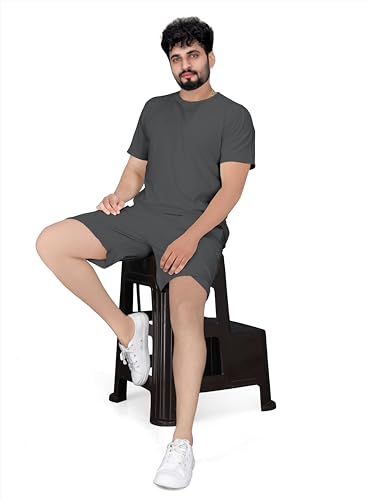 Image of ELLITI Cotton Blend Solid Casual Round Neck Half Sleeve Oversized Co-ord Set Men's, Pyjama Set, Sleepwear Loungewear T-Shirt and Shorts Combo for Men, Night Wear for Men, Night Suit for Men's