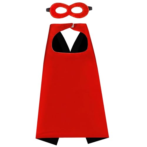 Dajiahao Kids Superhero Cape and Mask Superhero Costume Boys Grils Christmas Halloween Cosplay for 3-10 Years Dress Up for Boys Girls(Red)