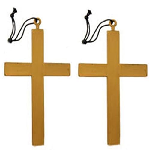 Bohue 2Pcs Halloween Cross Necklace Nun Costume Accessory Gold Priest Vampire Monk Cross Necklace Halloween Fancy Dress for Women Men