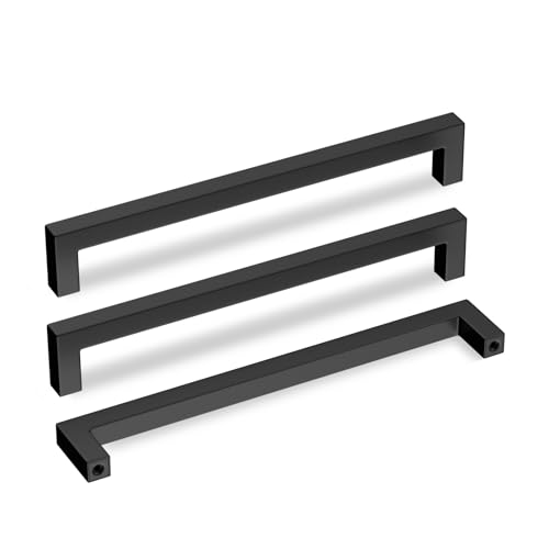 Goldenwarm 5 Pack Black Square Bar Cabinet Pull Drawer Handle Stainless Steel Modern Hardware for Kitchen and Bathroom Cabinets Cupboard,Center to Center 8-4/5in(224mm) Cabinet Door Pulls