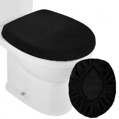 Quilax 1 Stück Toilettenbezug, Schwarz WC-Deckelbezug, Weich Velours WC Deckelbezug, Maschinenwaschbar, Staubdicht Toilettenbezug für Badezimmer, für Die Meisten Deckel