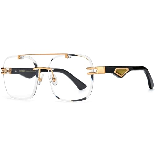 Image of HEPIDEM Really Buffalo Horn Handmade Glasses Frame,Oversize Big Square Rimless Buffs Eyeglasses 0042