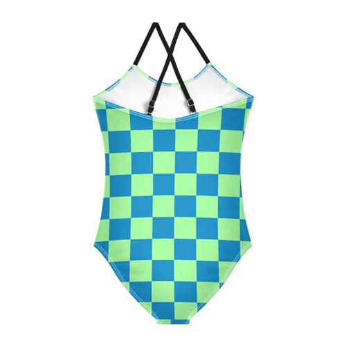 Image of Black and White Chess Girls One Piece Swimsuits Board Marble Tile Sport Halter Swimwear Beach Bathing Suit 3T