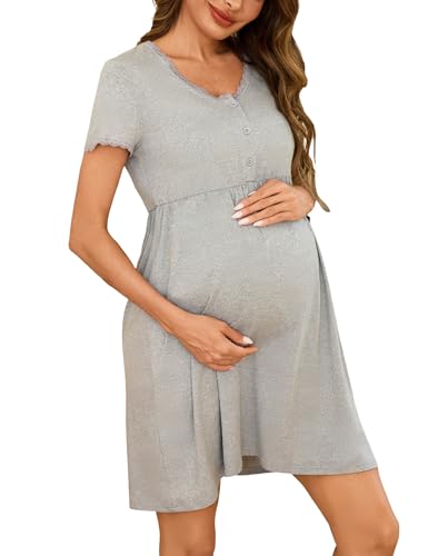 Demegimi Stillnachthemd Damen Geburt Baumwolle Geburtskleid V-Ausschnitt...