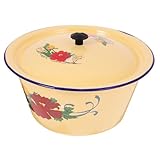 IMUSINICE レトロなエナメル洗面器 蓋付きキッチンホーローボウル 20cm 多用途テーブル用ヴィンテージフードポット 家庭 レストラン対応