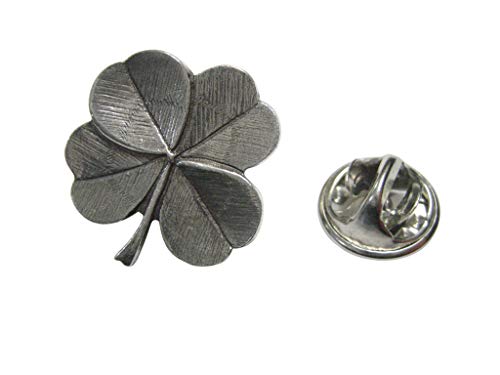 Image of Silver Toned Textured Lucky Four Leaf Clover Lapel Pin