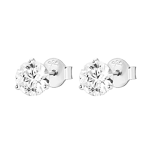 14K Gold Plated Sterling Silver Cubic Zirconia Stud Earrings For Women (Round 6Mm, White Gold Plated S925) #TOP2