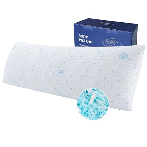 Dreamood Cooling Body Pillow with Pillowcase, Adjustable Shredded Memory Foam Pregnancy Long Full Bed Body Pillows for Adults Side Sleeper - with Washable Soft Cooling Double-Sided Cover, 20x54 inch