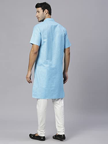 Image of Rajubhai Hargovindas Men's Pure Cotton Woven Design Half Sleeve Kurta