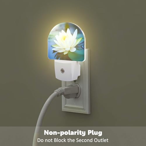 Image of White Lotus Flower Night Light Plug into Wall, Beautiful Lotus in Pond Dusk to Dawn Night Light Plug in,0.5w Energy Saving Sleep Friendly NightLight for Kids Boys Girls Home Decor