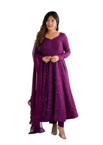 Image of Women's Heavy Faux Georgette Embroidery Work Anarkali and Set Beautiful Dupatta Traditional for Women Any Occasion Lehenga choli