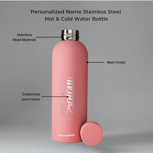 Image of AICA Personalized Name Stainless Steel Water Bottle -500ml - 12 Hrs Hot & 18hHs Cold (Nudepink) |Customised Gift For Women Girl | Gifts for Woman | Gift for Girls