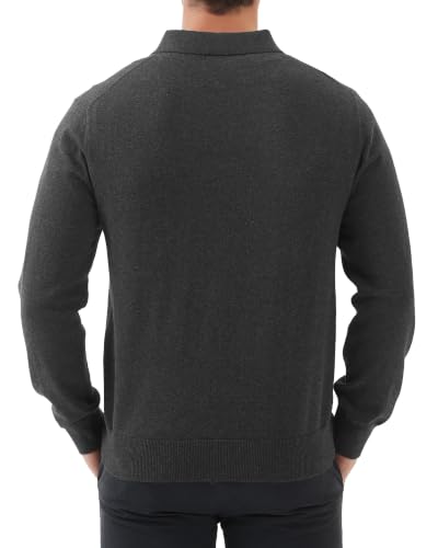 Image of Kallspin Mens 100% Cotton Polo Sweater Long Sleeve Button Down Knit Pullover Relaxed Fit Collared Casual Tops