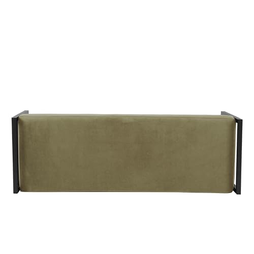 Image of HomePop Modern Velvet Metal Bench| Modern Bench with Metal Leg | Bench for Living Room & Bedroom | Decorative Home Furniture - Light Sage Green Velvet