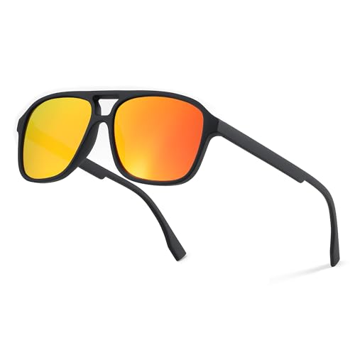 FEISEDY Polarized Aviator Sunglasses for Men Women Lightweight TR Frame Double Bridge Square Pilot Sun Glasses Shades B0120