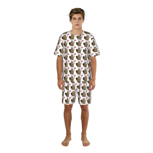 Pijama de dos piezas para hombre con camiseta de castor y pantalón corto gris