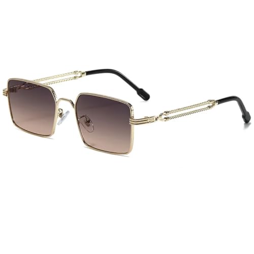 Lunettes de soleil rétro unisexes à monture fine en métal argenté et doré