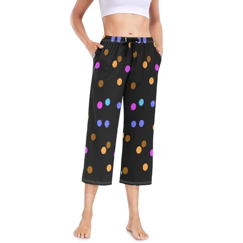 [ODAWA] Polka Dot Women's Cropped Pants Drawstring Capri Pull on Pants for Women L