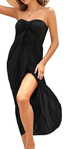Image of Women's Beach Dress Summer Maxi Sundress Strapless Hawaiian Cover Ups Asymmetrical Wrap Dresses