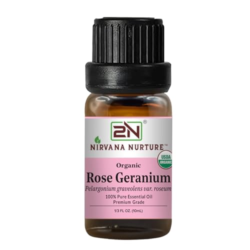 Nirvana Nurture Rose Geranium Essential Oil USDA Certified Organic 100% Pure Undiluted Aromatherapy Oil for Diffuser Hair & Skin Care