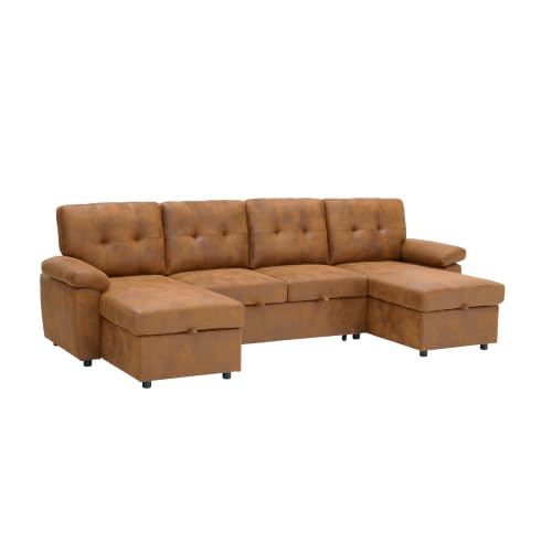 Image of KEIKI 112 inch Sleeper L Shaped Sofa with Pull Out Bed,