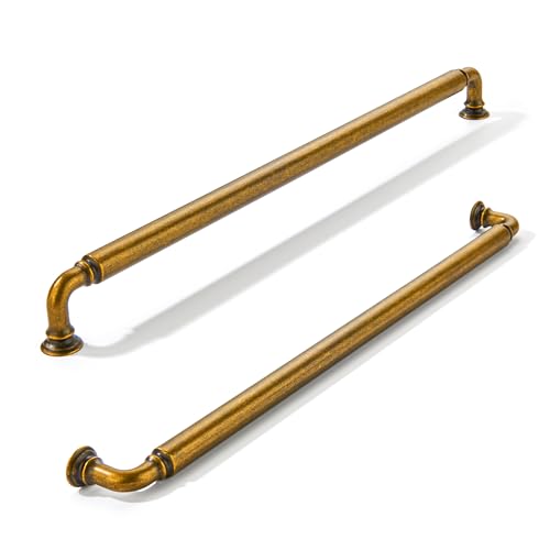 khtumeware 2-Pack Antique Brass Heavy-Duty Solid Cabinet Pulls, 12 Inch(305mm) Hole Center, Vintage Brass Drawer Pulls, Cabinet Hardware, Suitable for Kitchen Cabinets, Bathrooms and Dressers